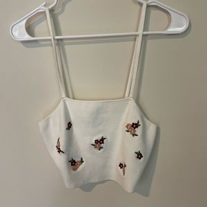 Embroidered white tank, cropped size large